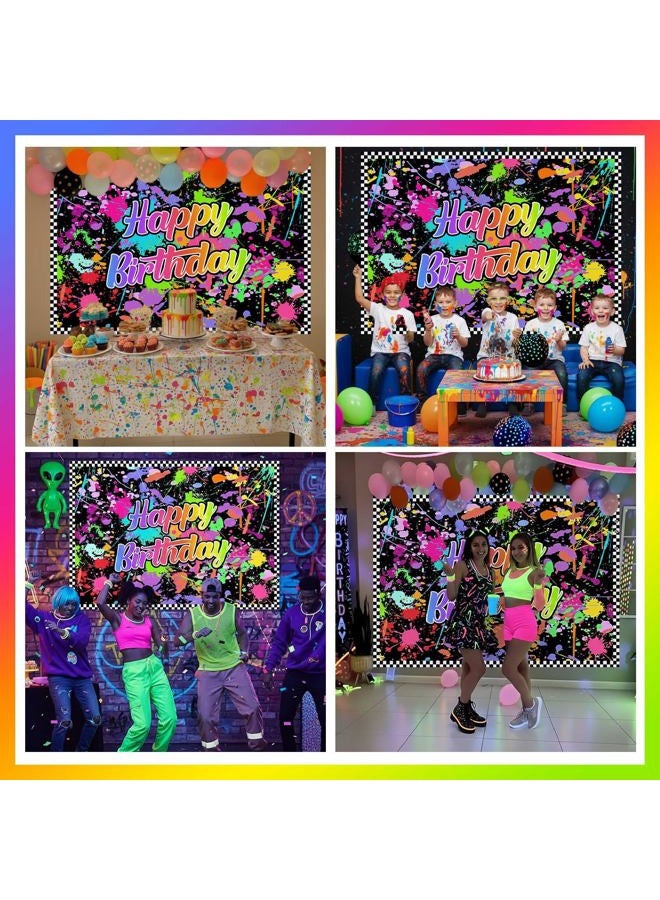 Lofaris Neno Glow in The Dark Birthday Party Photography Backdrops Colorful Graffiti Splash Paint Background Slime Happy Birthday Black Light Sleppover Party Banner Decor for Kids Birthday Supplies - Image 4
